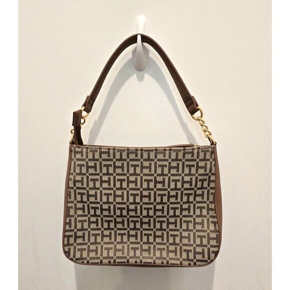 Tommy Hilfiger Monogram Tan & Brown Shoulder Bag With Gold Accents - Picture 2 of 9